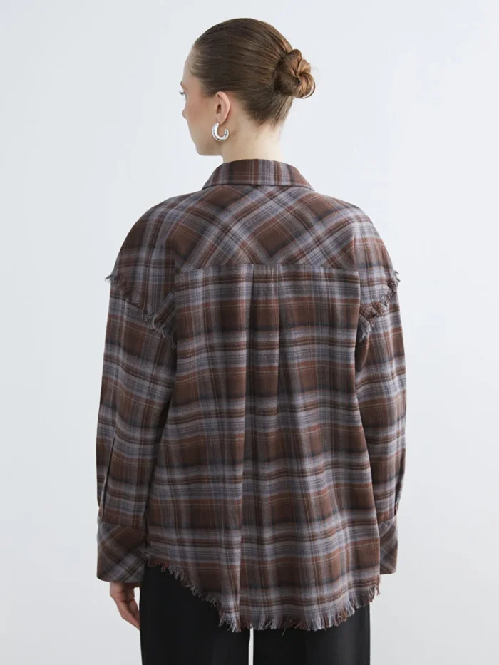 Kahverengi Ekose Kadın Gömlek - Görsel 2